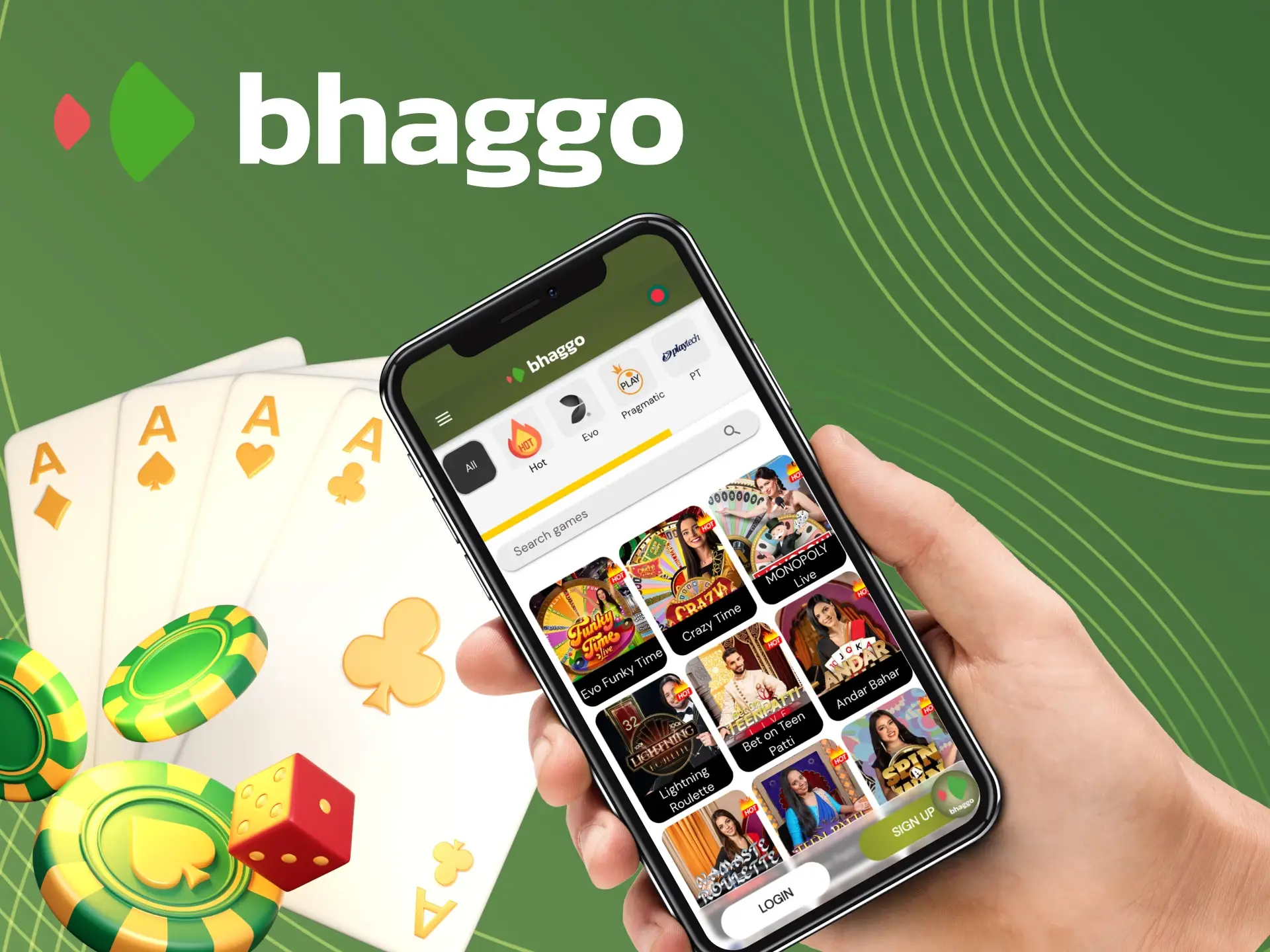 Which online casino games can be played on the Bhaggo app.
