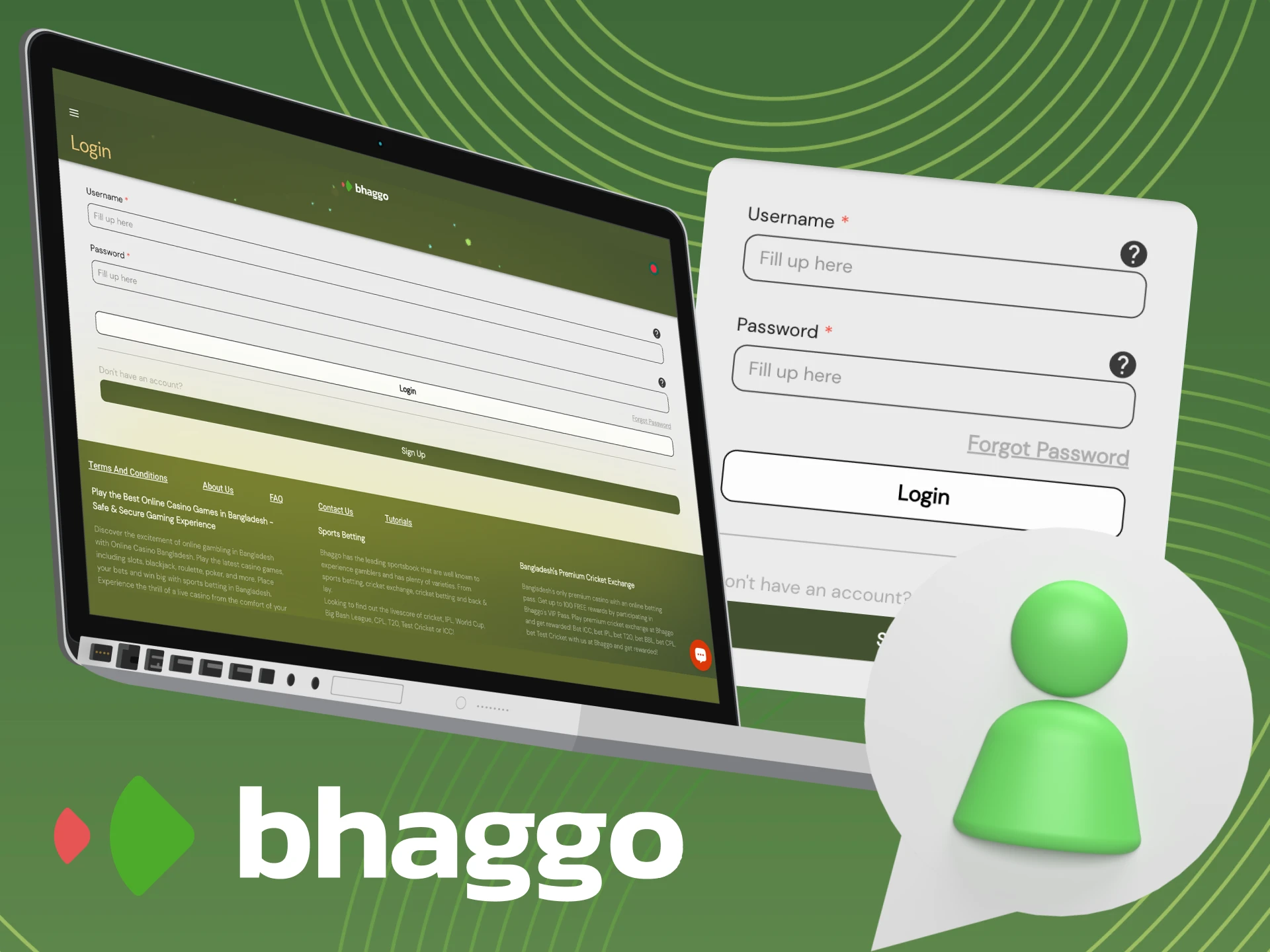 Instructions for users on how to log in to the Bhaggo online casino website.