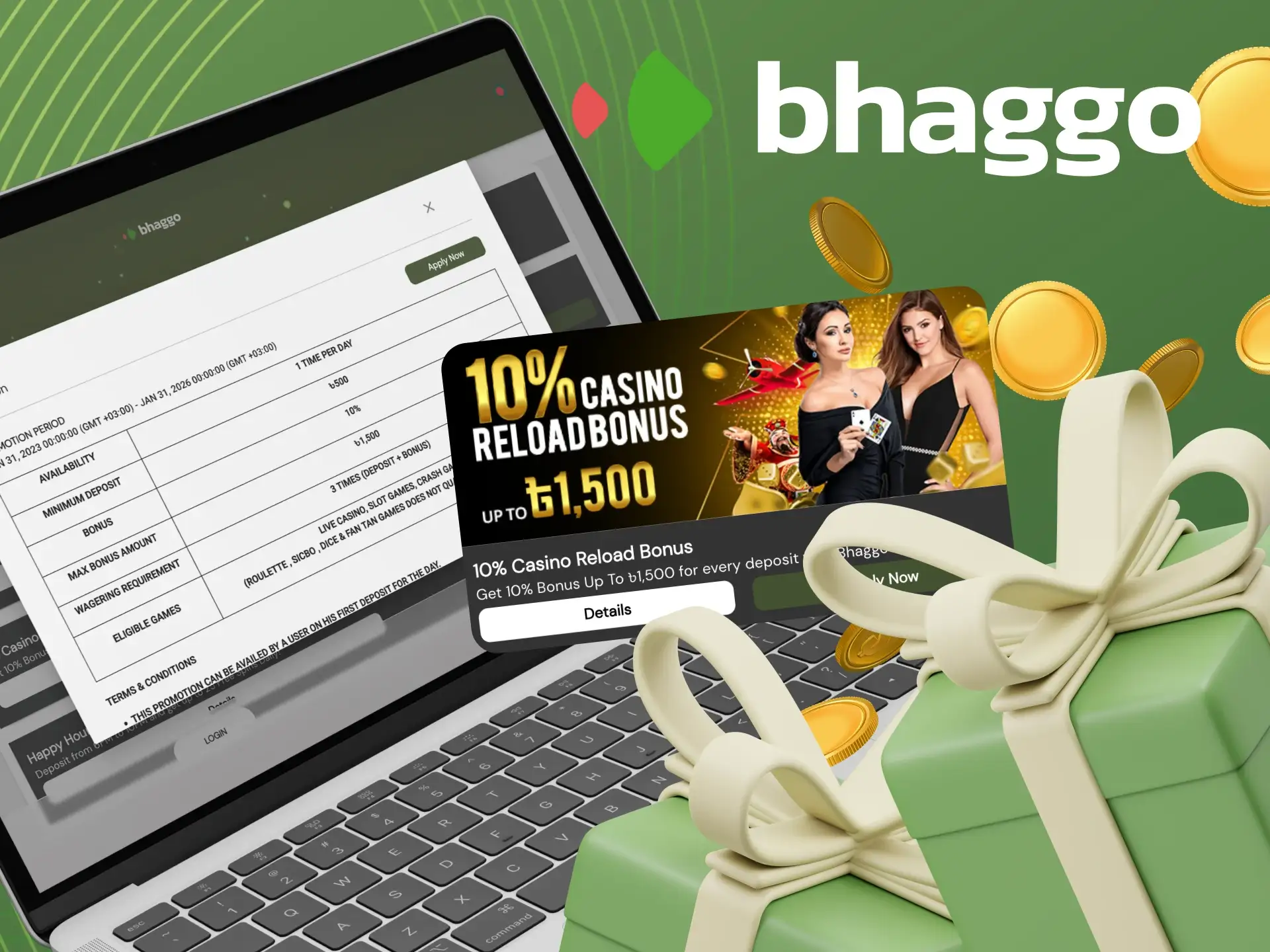 What can you get in the Reload Bonus at Bhaggo online casino.