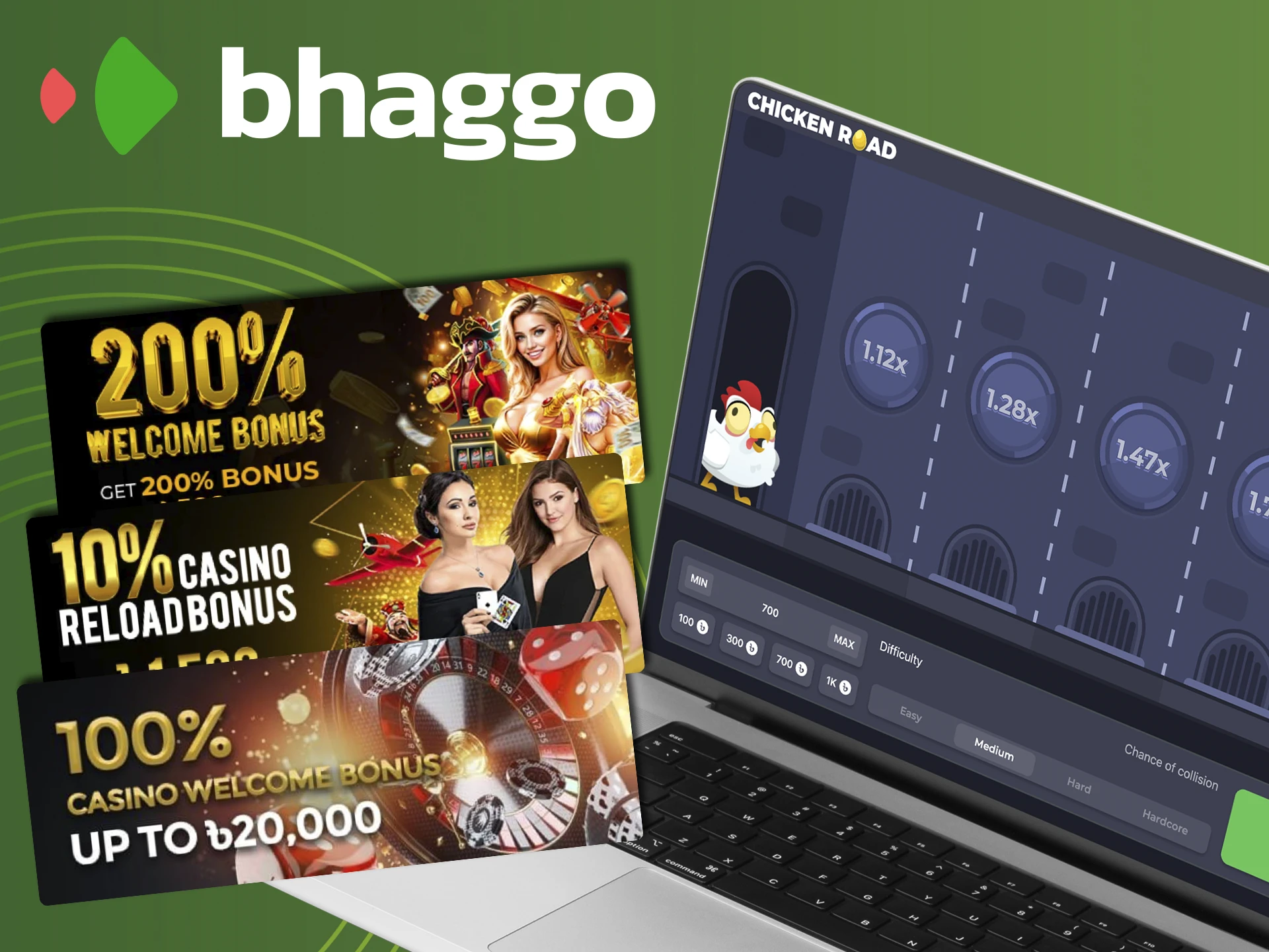Use the bonuses from Bhaggo to increase your stake in the Chicken Road game.