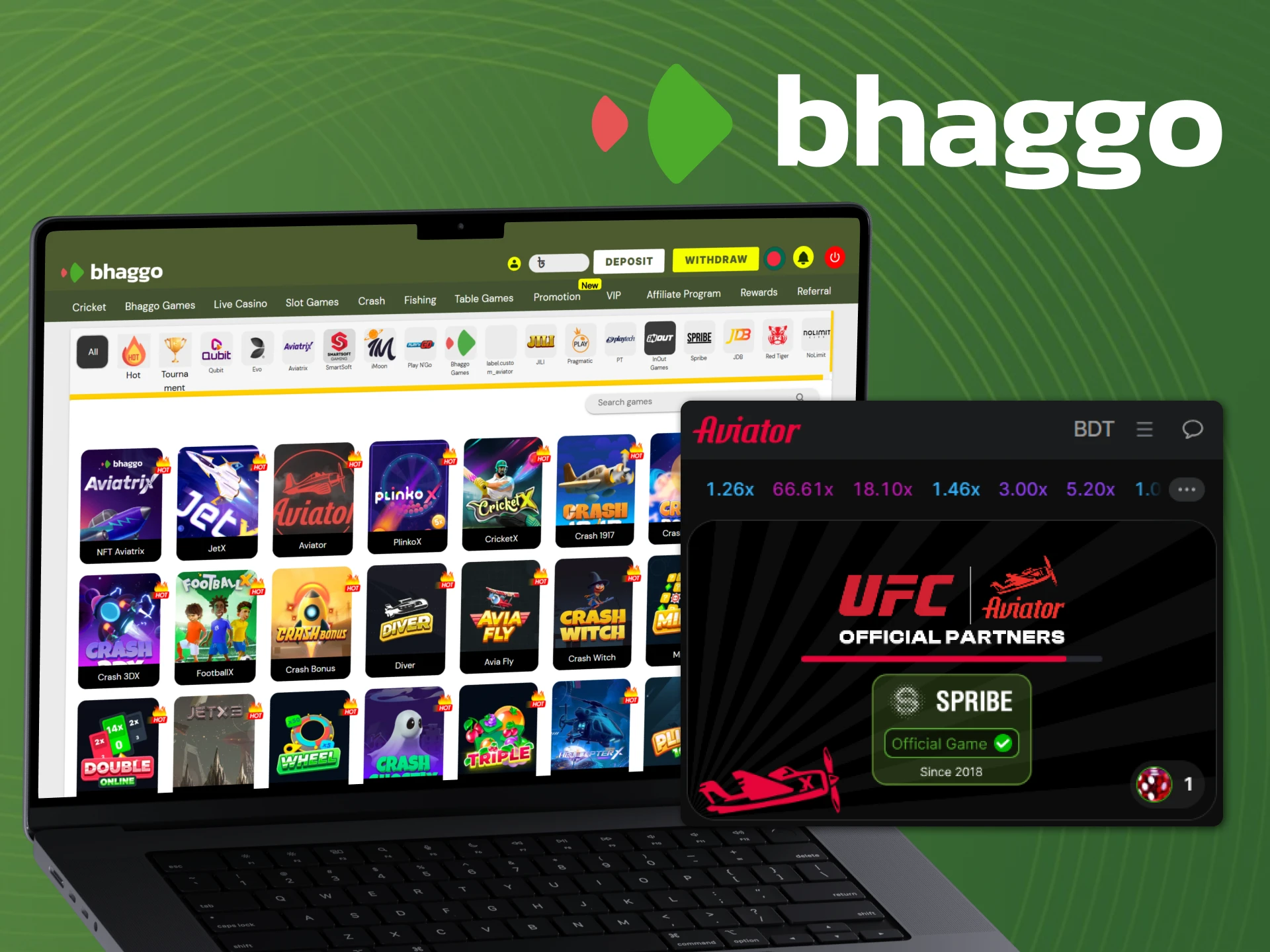 Find Aviator in the Crash Games section at Bhaggo.